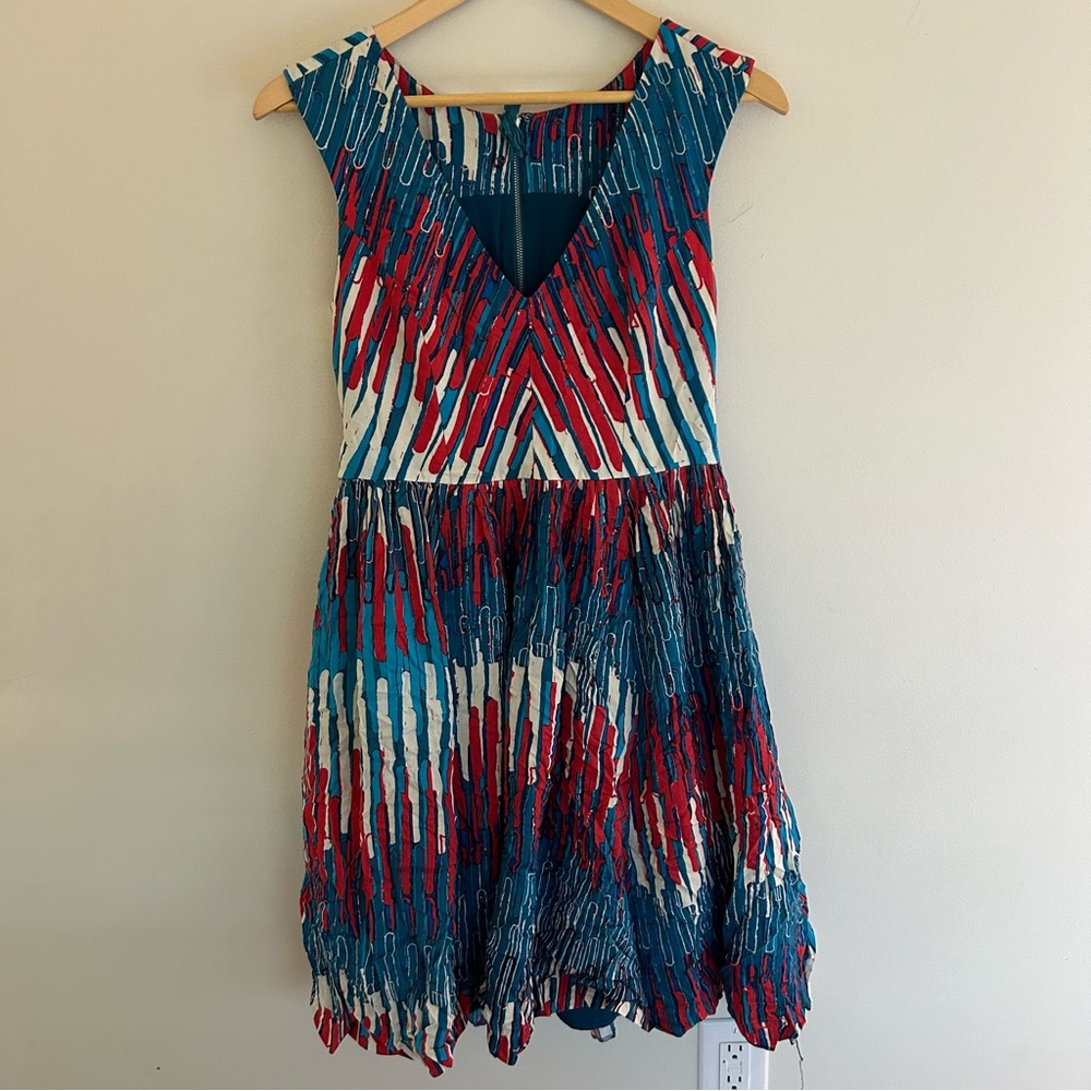 Anthropologie Red Blue Patterned Sleeveless Dress size S